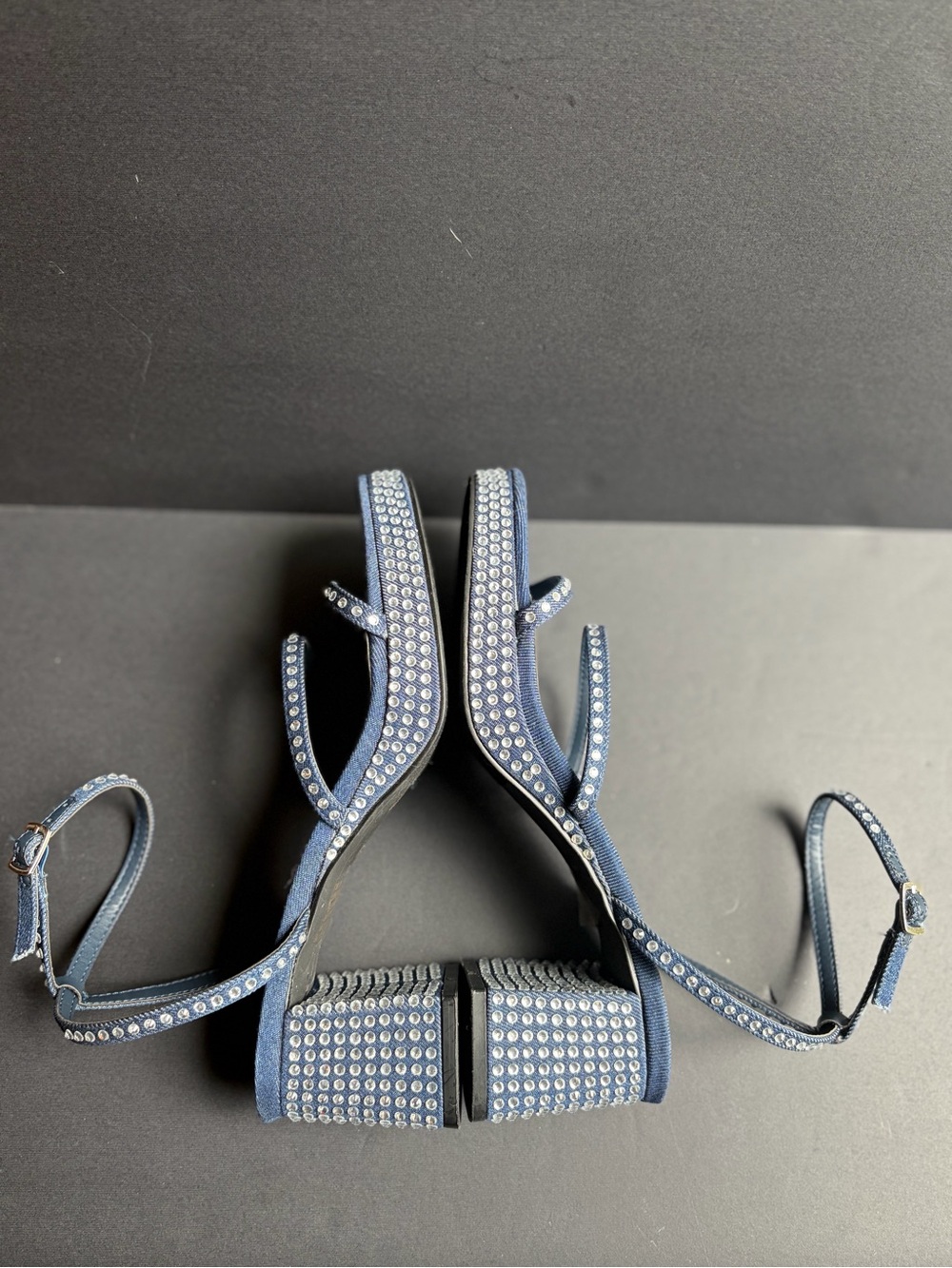 BCBGeneration Blue Rhinestone Block Heel Sandals - Picture 3 of 13